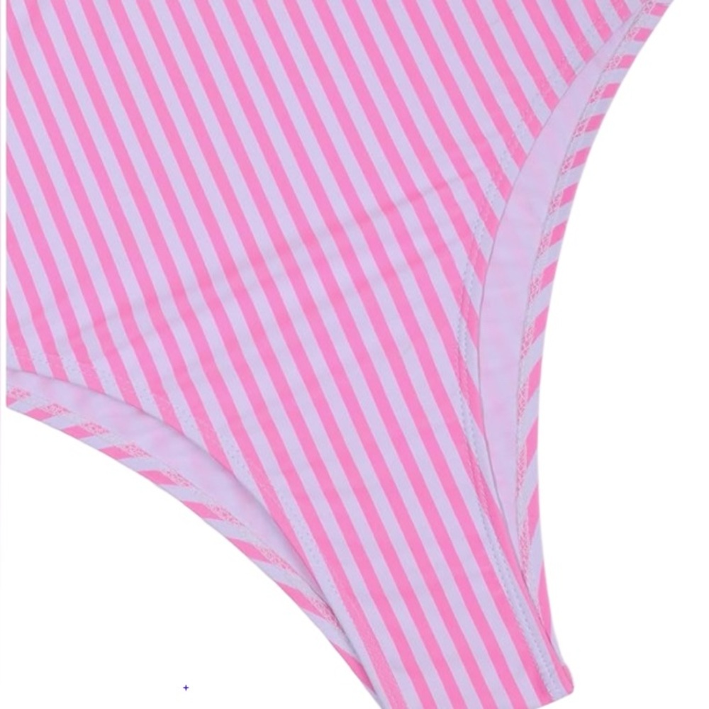 COTTON CANDY neon pink stripe high rise one shoulder bikini women’s size medium - Picture 14 of 14